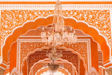 Chandra Mahal, a palace complex within Jaipur's City Palace, showcasing stunning Rajasthani architecture and intricate details